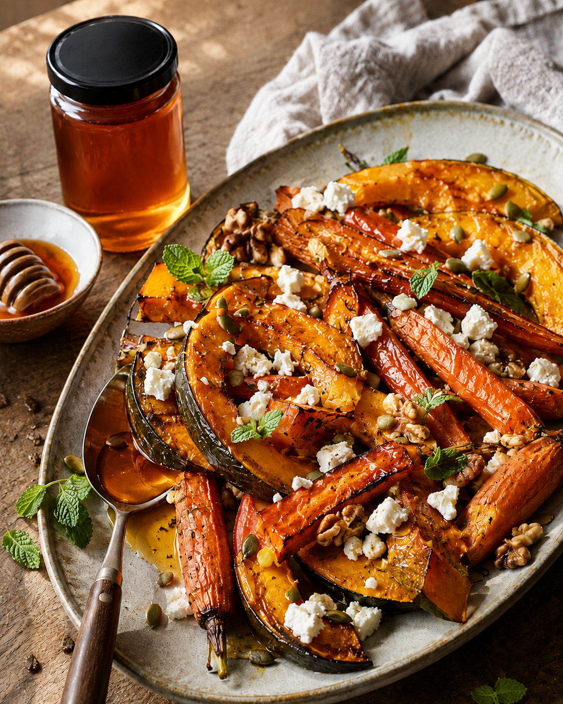 Honey Roasted Pumpkin and Carrots with Feta