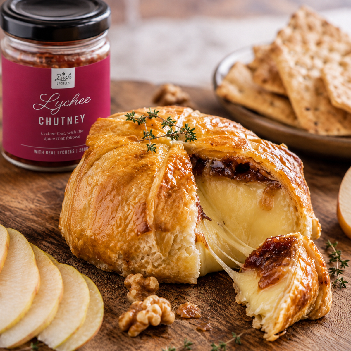 Baked Camembert with Lychee Chutney
