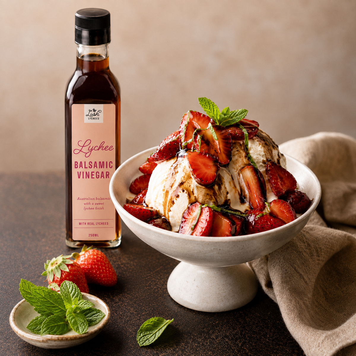 Balsamic Strawberries with Vanilla Ice Cream