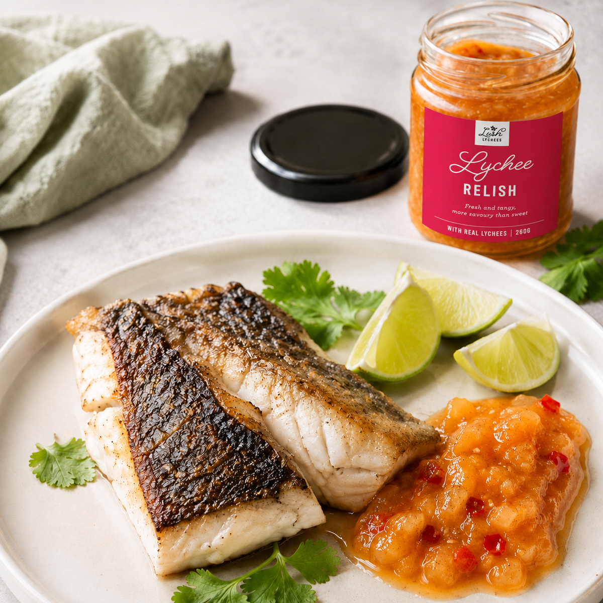 Grilled Barramundi with Lychee Relish