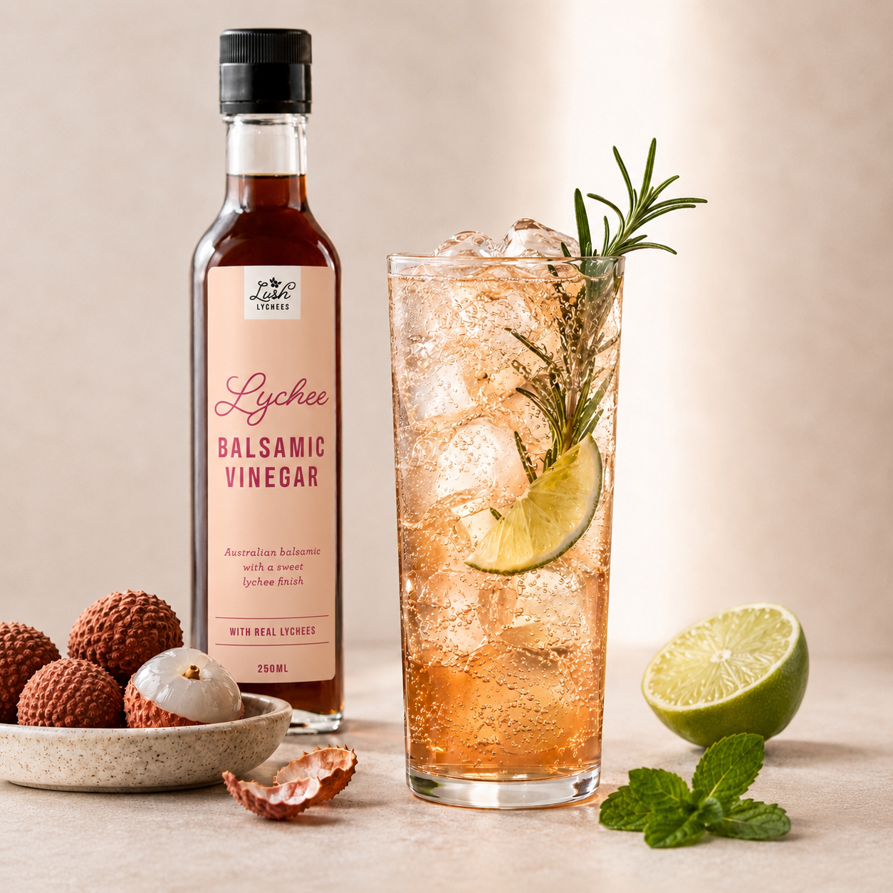 Lychee Balsamic Shrub Spritz