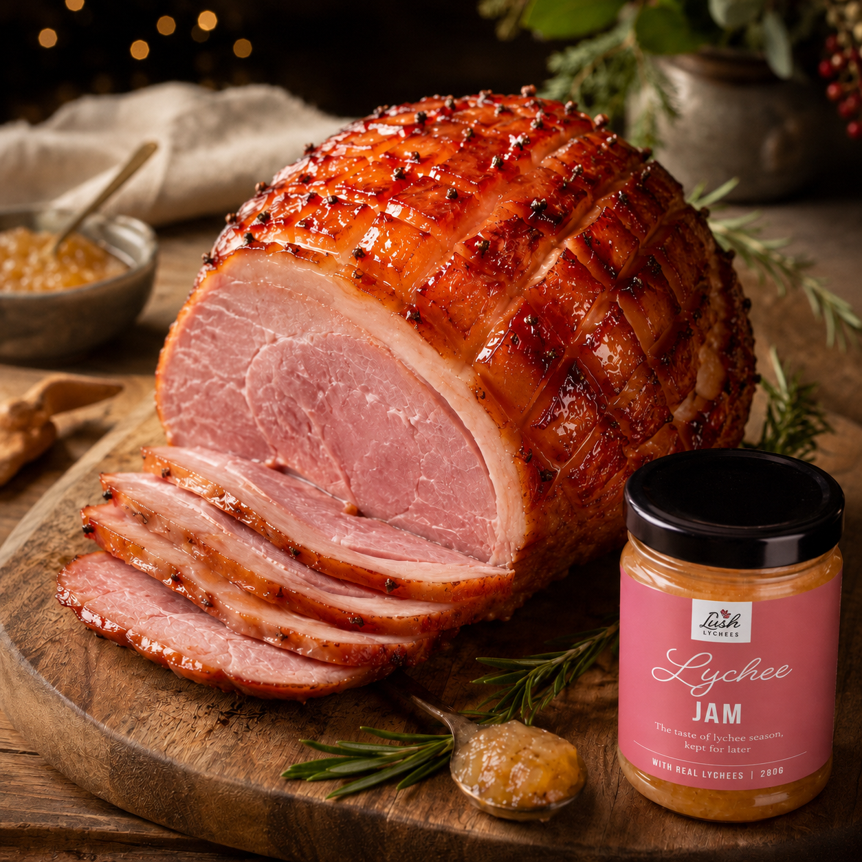 Lychee Jam Glazed Christmas Ham