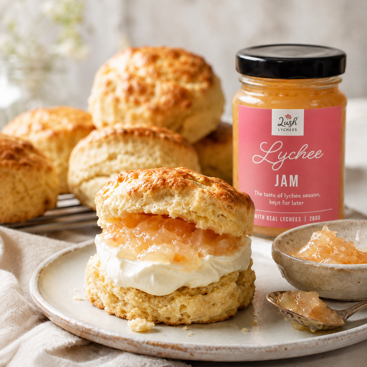 Scones with Lychee Jam and Cream