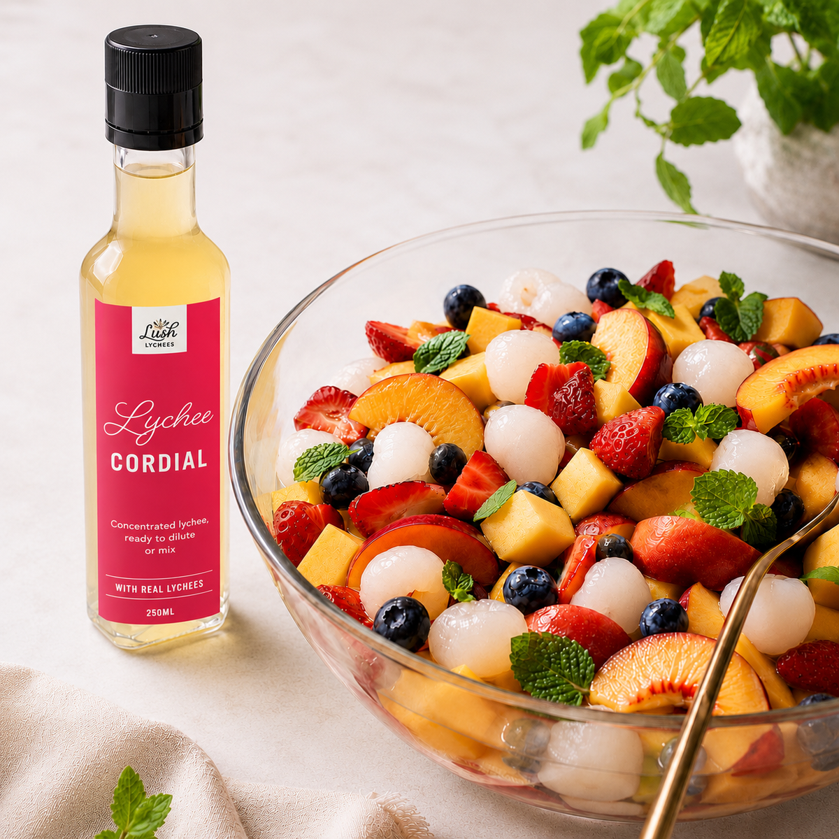 Summer Fruit Salad with Lychee Syrup