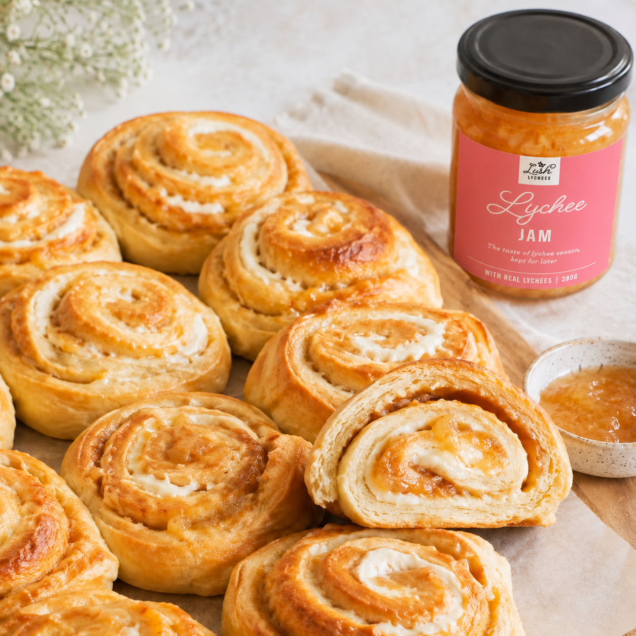 Two-Ingredient Lychee Jam Scrolls